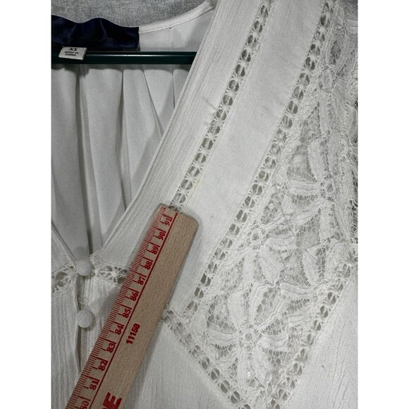 Blue Rain Boho Ivory-White Mini Dress Lace Sleeves Button Front Womens size XS - Picture 7 of 10